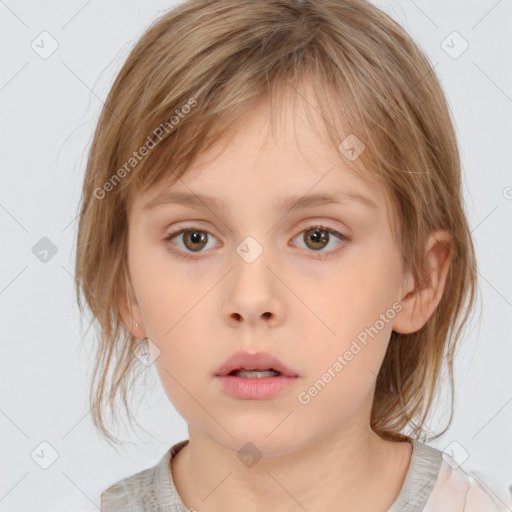 Neutral white child female with medium  brown hair and brown eyes