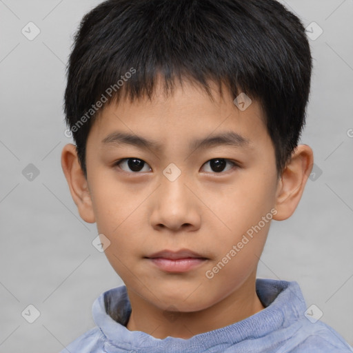 Neutral asian child male with short  brown hair and brown eyes