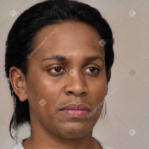 Neutral black young-adult female with short  brown hair and brown eyes