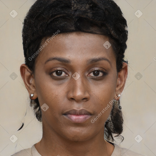 Neutral black young-adult female with short  brown hair and brown eyes