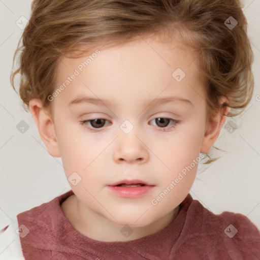 Neutral white child female with short  brown hair and brown eyes