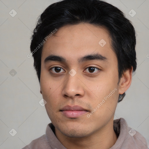 Neutral asian young-adult male with short  black hair and brown eyes