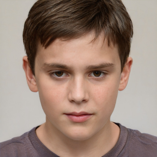 Neutral white child male with short  brown hair and grey eyes