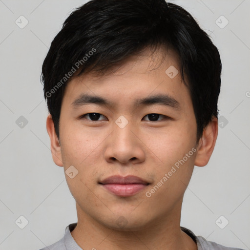 Neutral asian young-adult male with short  black hair and brown eyes