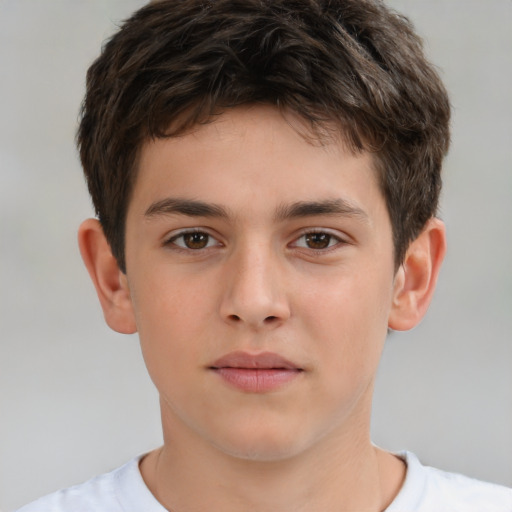 Neutral white child male with short  brown hair and brown eyes