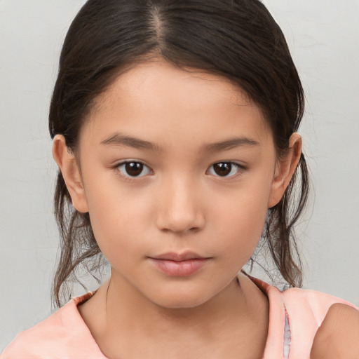 Neutral white child female with medium  brown hair and brown eyes