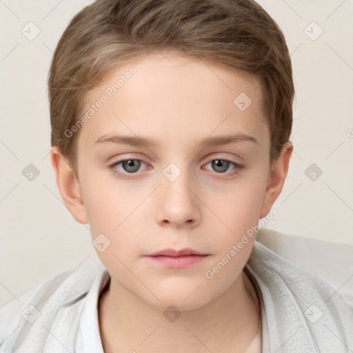 Neutral white child female with short  brown hair and brown eyes