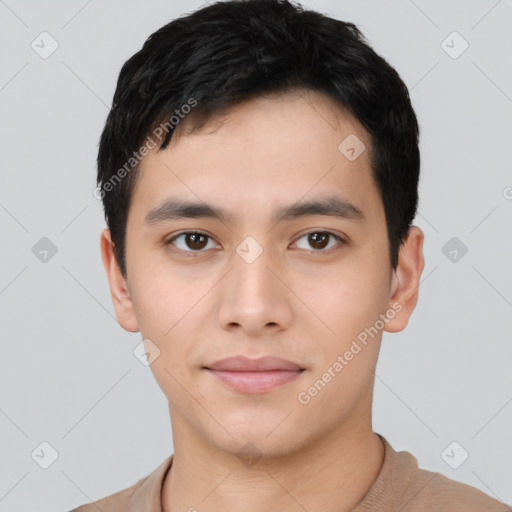 Neutral asian young-adult male with short  black hair and brown eyes