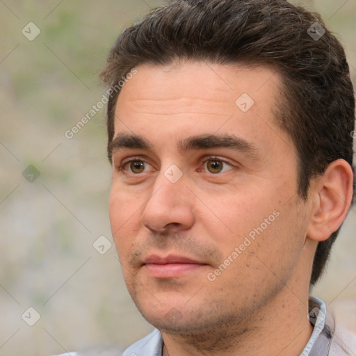 Neutral white adult male with short  brown hair and brown eyes