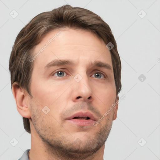 Neutral white adult male with short  brown hair and brown eyes