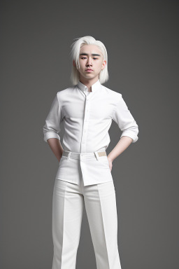 Mongolian young adult non-binary with  white hair