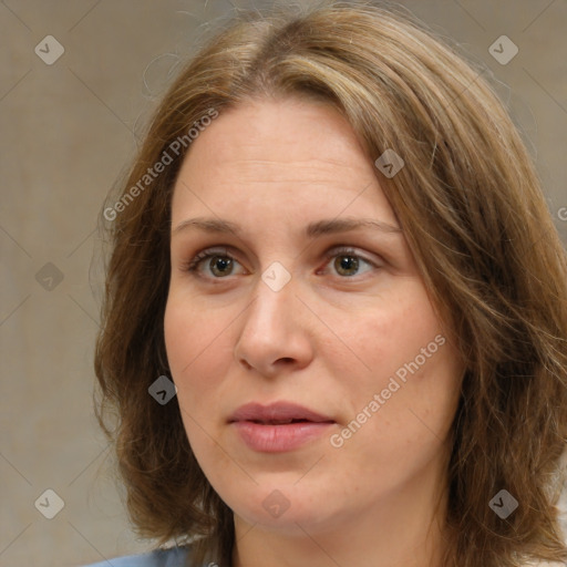 Neutral white adult female with medium  brown hair and brown eyes