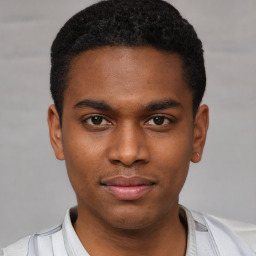 Neutral black young-adult male with short  brown hair and brown eyes