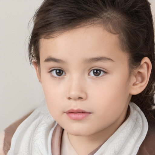 Neutral white child female with medium  brown hair and brown eyes