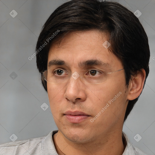 Neutral white adult male with short  brown hair and brown eyes