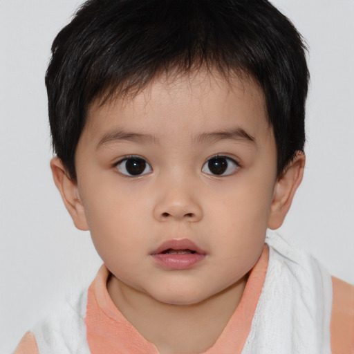 Neutral asian child male with short  brown hair and brown eyes