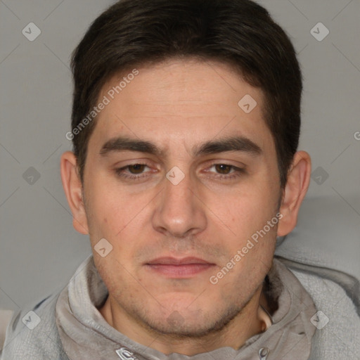 Neutral white adult male with short  brown hair and brown eyes