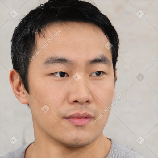 Neutral asian young-adult male with short  black hair and brown eyes