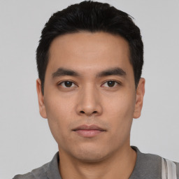 Neutral asian young-adult male with short  black hair and brown eyes