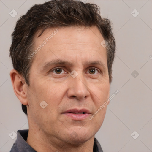 Neutral white adult male with short  brown hair and brown eyes