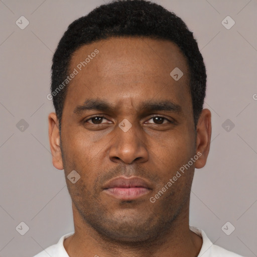 Neutral black young-adult male with short  brown hair and brown eyes