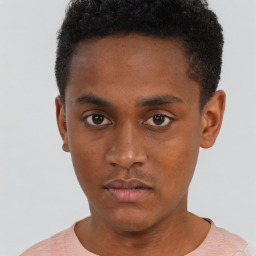 Neutral black young-adult male with short  brown hair and brown eyes