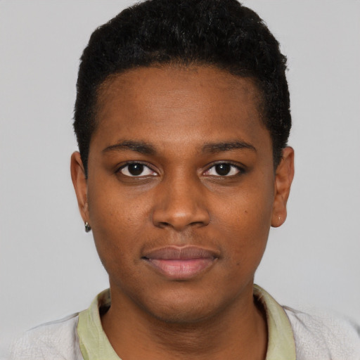 Neutral black young-adult male with short  brown hair and brown eyes