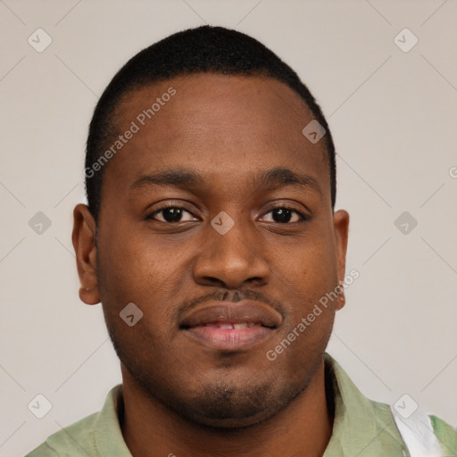 Neutral black young-adult male with short  brown hair and brown eyes