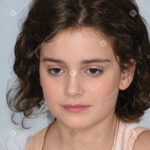 Neutral white child female with medium  brown hair and brown eyes