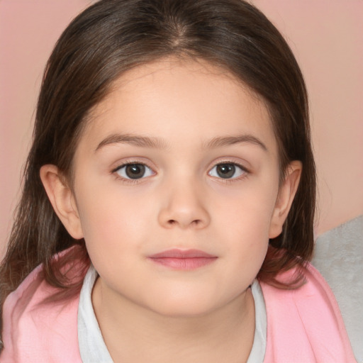 Neutral white child female with medium  brown hair and brown eyes