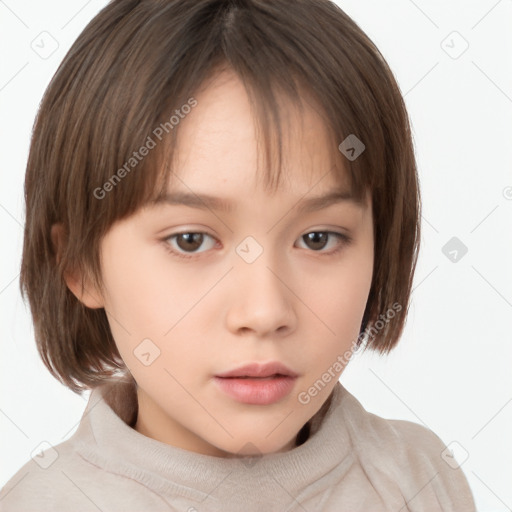 Neutral white child female with medium  brown hair and brown eyes