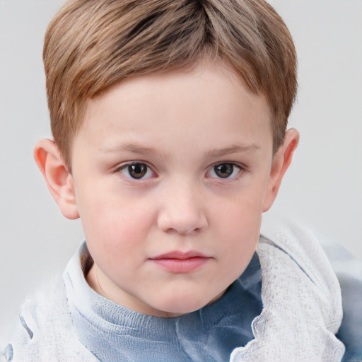 Neutral white child male with short  brown hair and grey eyes