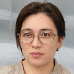 Neutral white adult female with short  brown hair and brown eyes