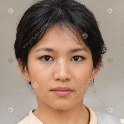 Neutral asian young-adult female with medium  brown hair and brown eyes