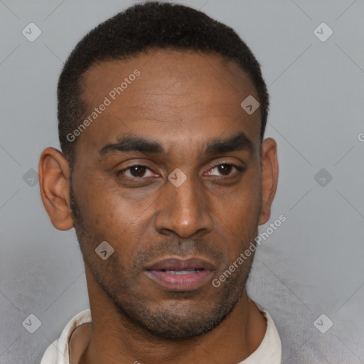 Neutral black young-adult male with short  brown hair and brown eyes