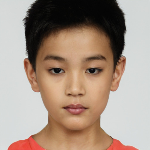 Neutral asian child male with short  brown hair and brown eyes