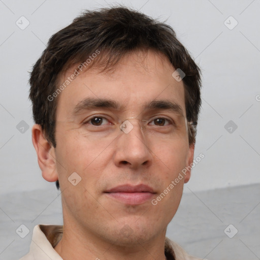 Neutral white adult male with short  brown hair and brown eyes