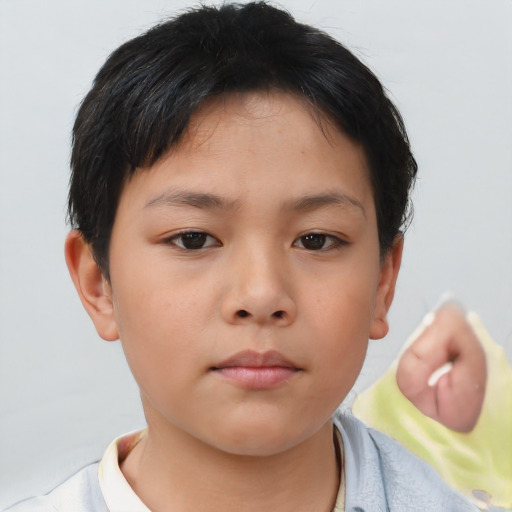 Neutral asian child female with short  brown hair and brown eyes