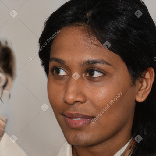 Neutral black young-adult female with short  black hair and brown eyes