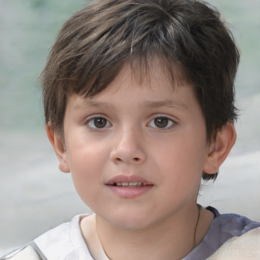 Joyful white child male with short  brown hair and brown eyes