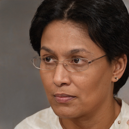 Neutral white adult female with short  brown hair and brown eyes