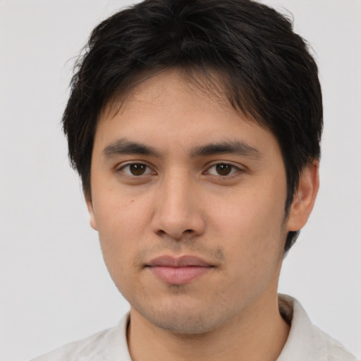 Neutral asian young-adult male with short  brown hair and brown eyes