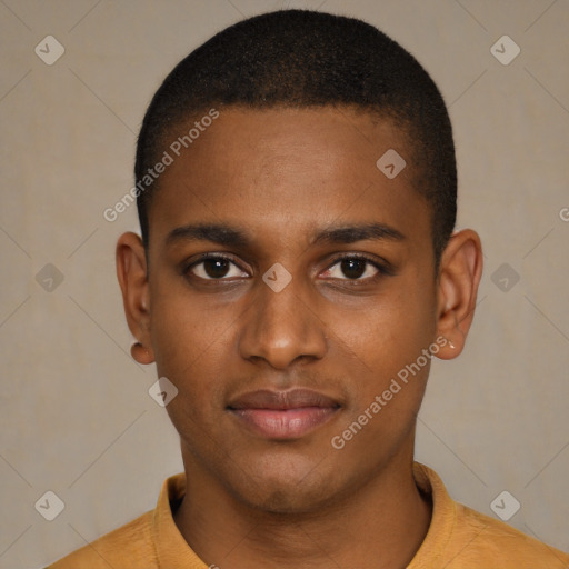 Neutral black young-adult male with short  brown hair and brown eyes