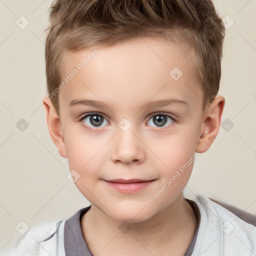 Joyful white child male with short  brown hair and brown eyes