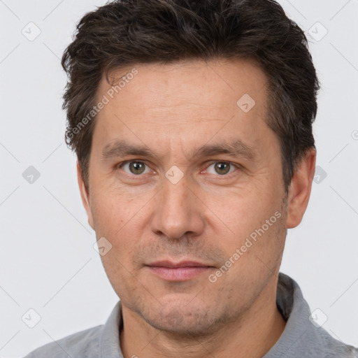 Neutral white adult male with short  brown hair and brown eyes