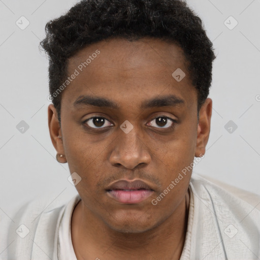 Neutral black young-adult male with short  brown hair and brown eyes