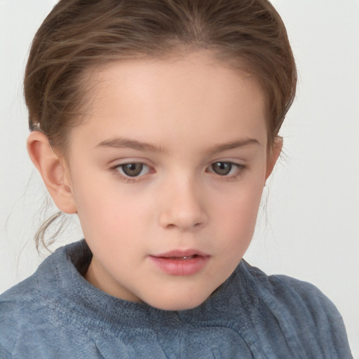 Neutral white child female with short  brown hair and grey eyes