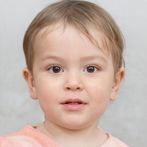 Neutral white child female with short  brown hair and blue eyes