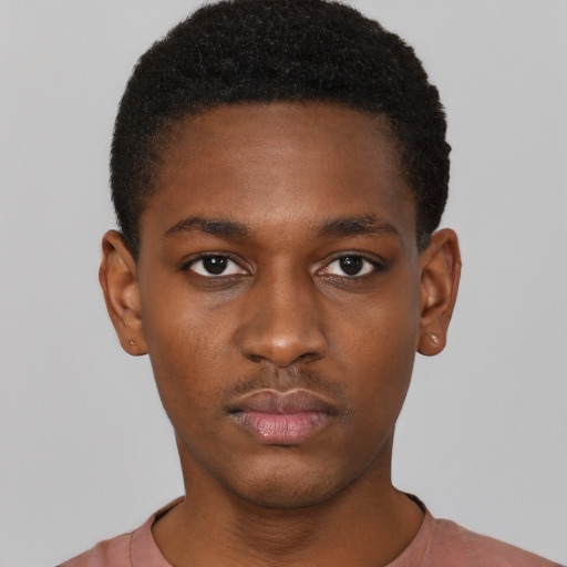 Neutral black young-adult male with short  brown hair and brown eyes