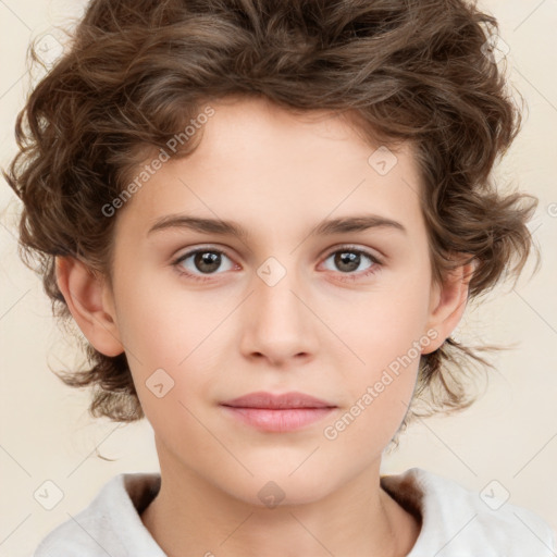 Neutral white child female with medium  brown hair and brown eyes